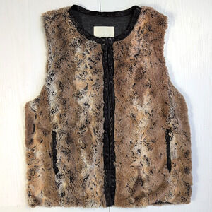 Burning Torch Faux Fur Leather Trim Vest Womens M Brown Beige Boho Chic Festival
